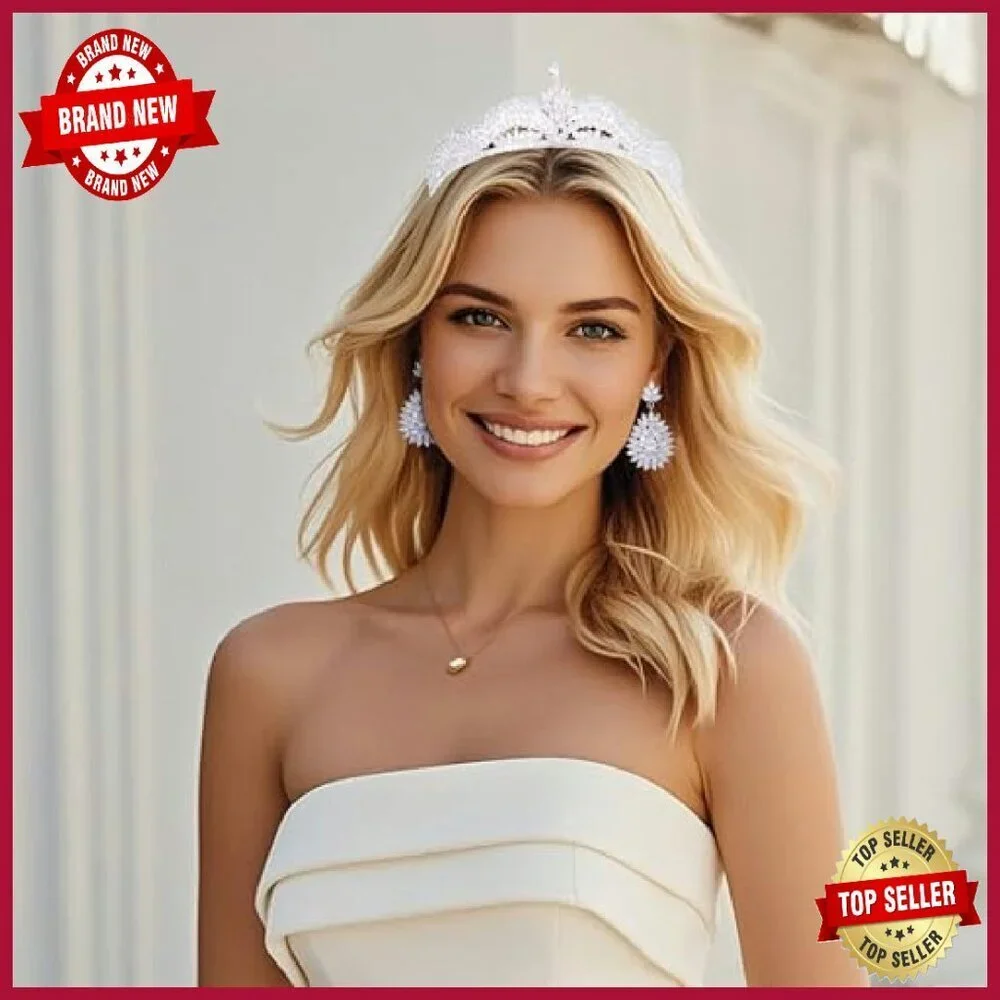 Cubic Zirconia Tiara Headpiece Bridal Hair Accessory Silver Plated